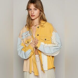 POL Yellow and Blue Patchwork Jacket